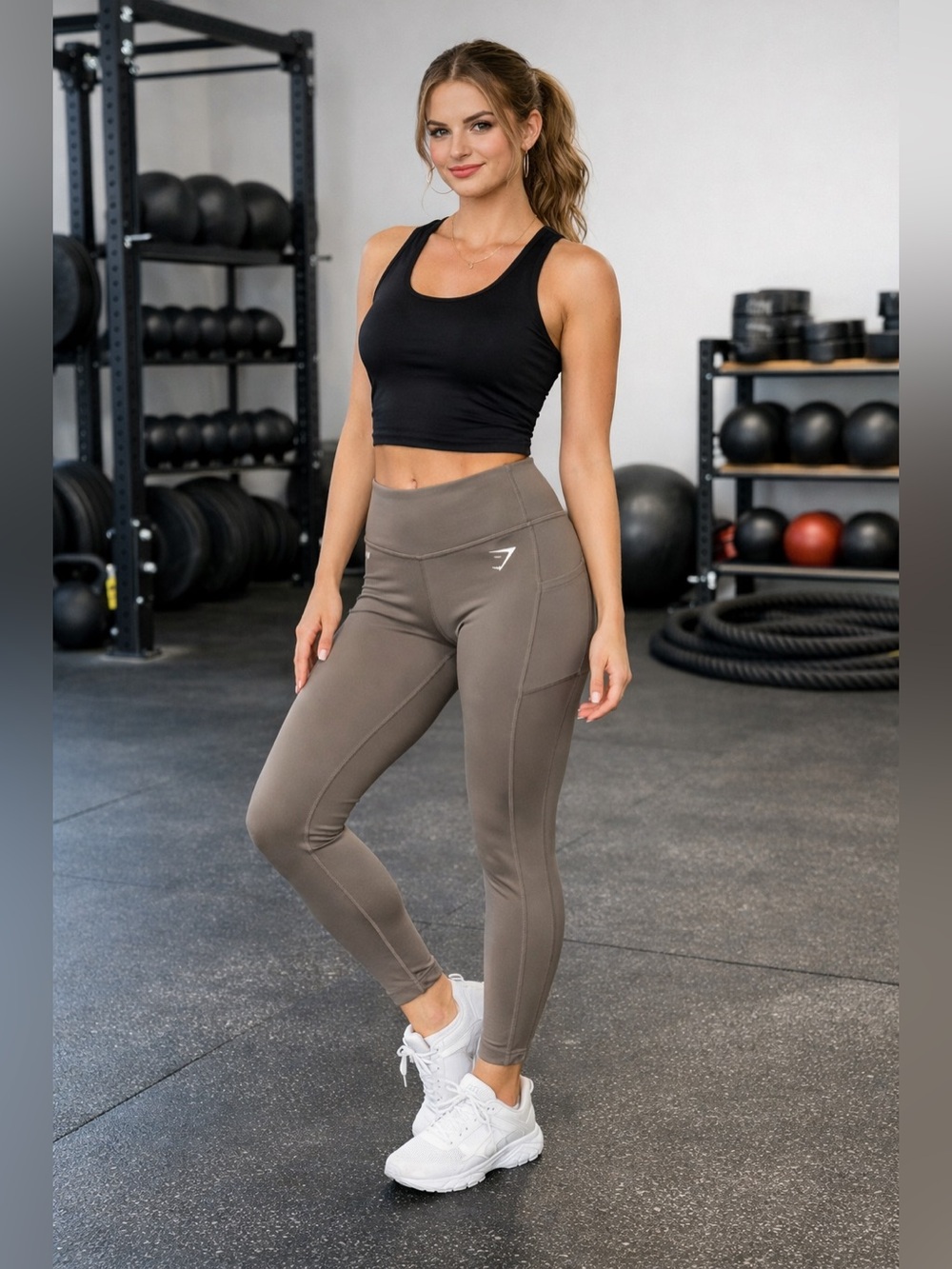 Gymshark High-Rise Pocket Leggings in Brown Taupe